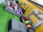 Neatly Used L Shape Sofa With 2 Single Seater, Ottoman And Throw Pillows - Image 2
