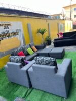 Neatly Used L Shape Sofa With 2 Single Seater, Ottoman And Throw Pillows - Image 12