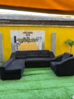 Neatly Used Black L Shape Sofa With Single Sofa Set - Image 3