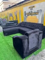 Neatly Used Black L Shape Sofa With Single Sofa Set - Image 16