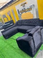 Neatly Used Black L Shape Sofa With Single Sofa Set - Image 2