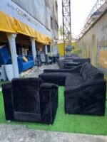 Neatly Used Black L Shape Sofa With Single Sofa Set - Image 11