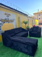 Neatly Used Black L Shape Sofa With Single Sofa Set - Image 13