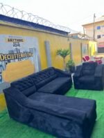 Neatly Used Black L Shape Sofa With Single Sofa Set - Image 5