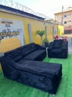 Neatly Used Black L Shape Sofa With Single Sofa Set - Image 10