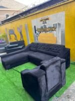 Neatly Used Black L Shape Sofa With Single Sofa Set - Image 6