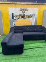 Neatly Used Black L Shape Sofa With Single Sofa Set - Image 14