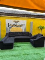 Neatly Used Black L Shape Sofa With Single Sofa Set - Image 17