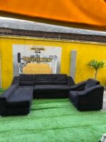 Neatly Used Black L Shape Sofa With Single Sofa Set - Image 9