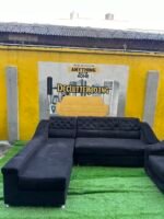 Neatly Used Black L Shape Sofa With Single Sofa Set - Image 7