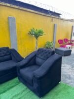 Neatly Used Black L Shape Sofa With Single Sofa Set - Image 12