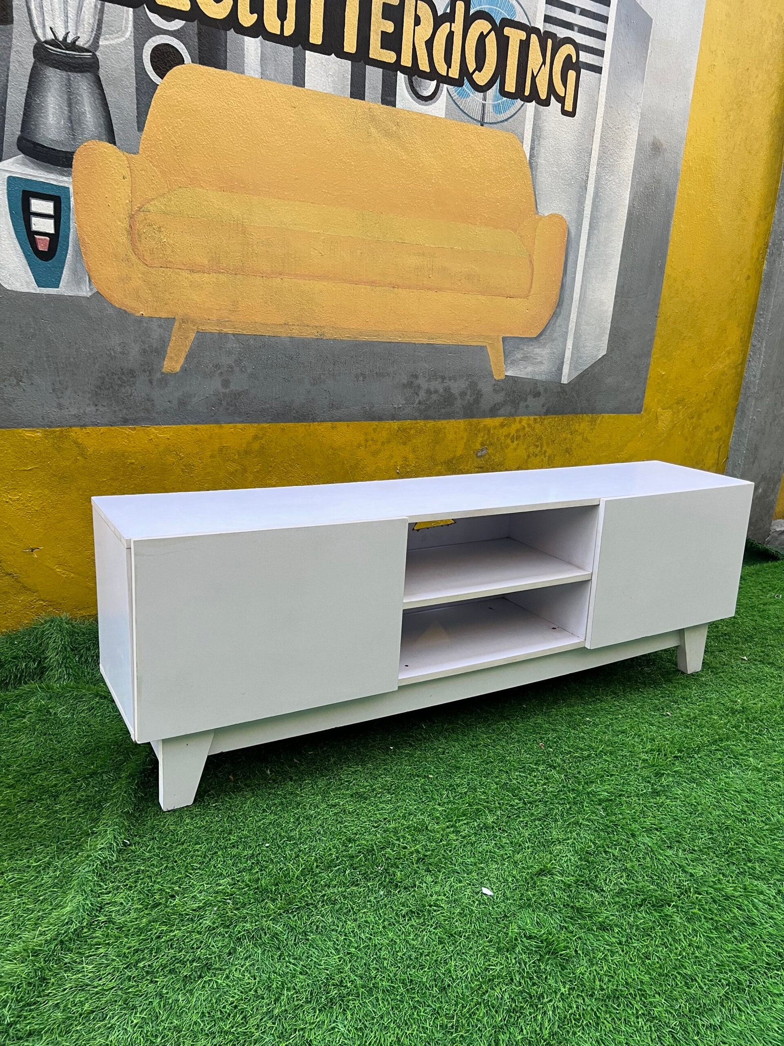 IMG_3178 2 Barely Used White Tv Console - Image 1