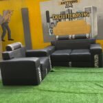 Neatly Used Top Quality 3 Seater Black Leather Chair