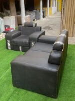 Neatly Used Top Quality 3 Seater Black Leather Chair - Image 5