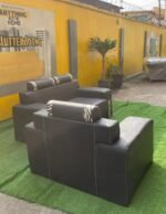 Neatly Used Top Quality 3 Seater Black Leather Chair - Image 4