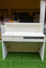 Barely Used Top Quality Glossy Wood White Reception Desk With Design - Image 9