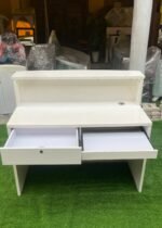 Barely Used Top Quality Glossy Wood White Reception Desk With Design - Image 6