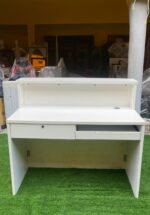 Barely Used Top Quality Glossy Wood White Reception Desk With Design - Image 8