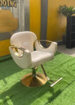 Neatly Used Top Quality Cream Exotic Saloon Chair With Gold Leg - Image 8