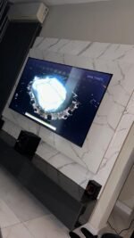 Relatively New Top Quality High Glossy HDF Wood Tv Console With Wall Pannel Cladding And Led Lightning - Image 14