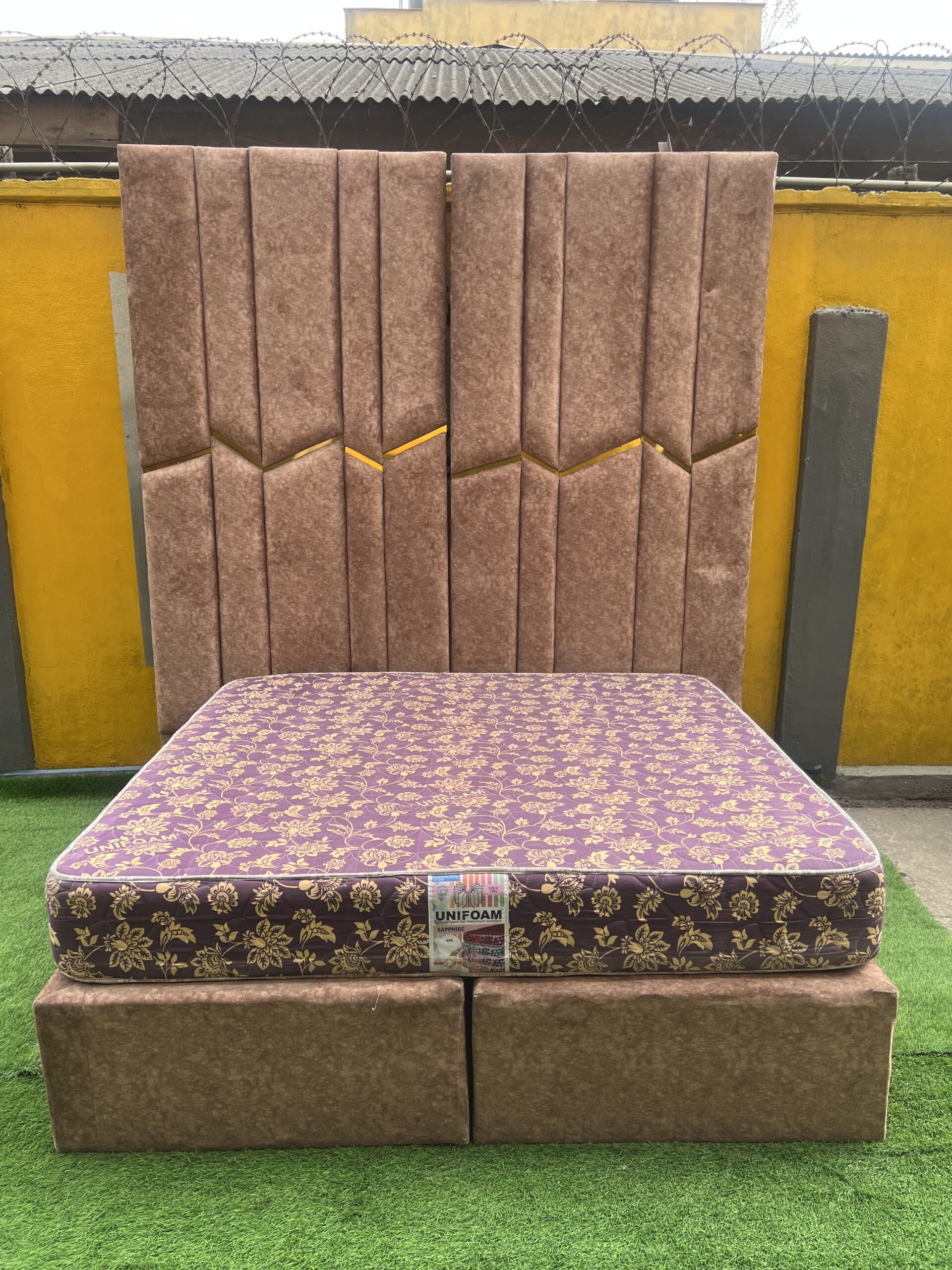 IMG_5657 2 Month Used 7by7 8.5ft Upholstery Fully Padded Bedframe With Mattress - Image 1