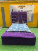 Barely Used 4.5by6 Purple Bedframe With Mattress and Ottoman - Image 3