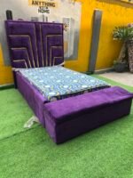 Barely Used 4.5by6 Purple Bedframe With Mattress and Ottoman - Image 9