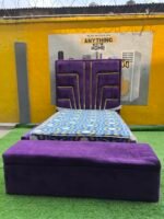 Barely Used 4.5by6 Purple Bedframe With Mattress and Ottoman - Image 4