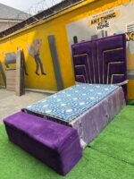 Barely Used 4.5by6 Purple Bedframe With Mattress and Ottoman - Image 7