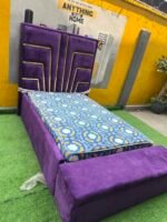 Barely Used 4.5by6 Purple Bedframe With Mattress and Ottoman - Image 2