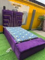 Barely Used 4.5by6 Purple Bedframe With Mattress and Ottoman - Image 10
