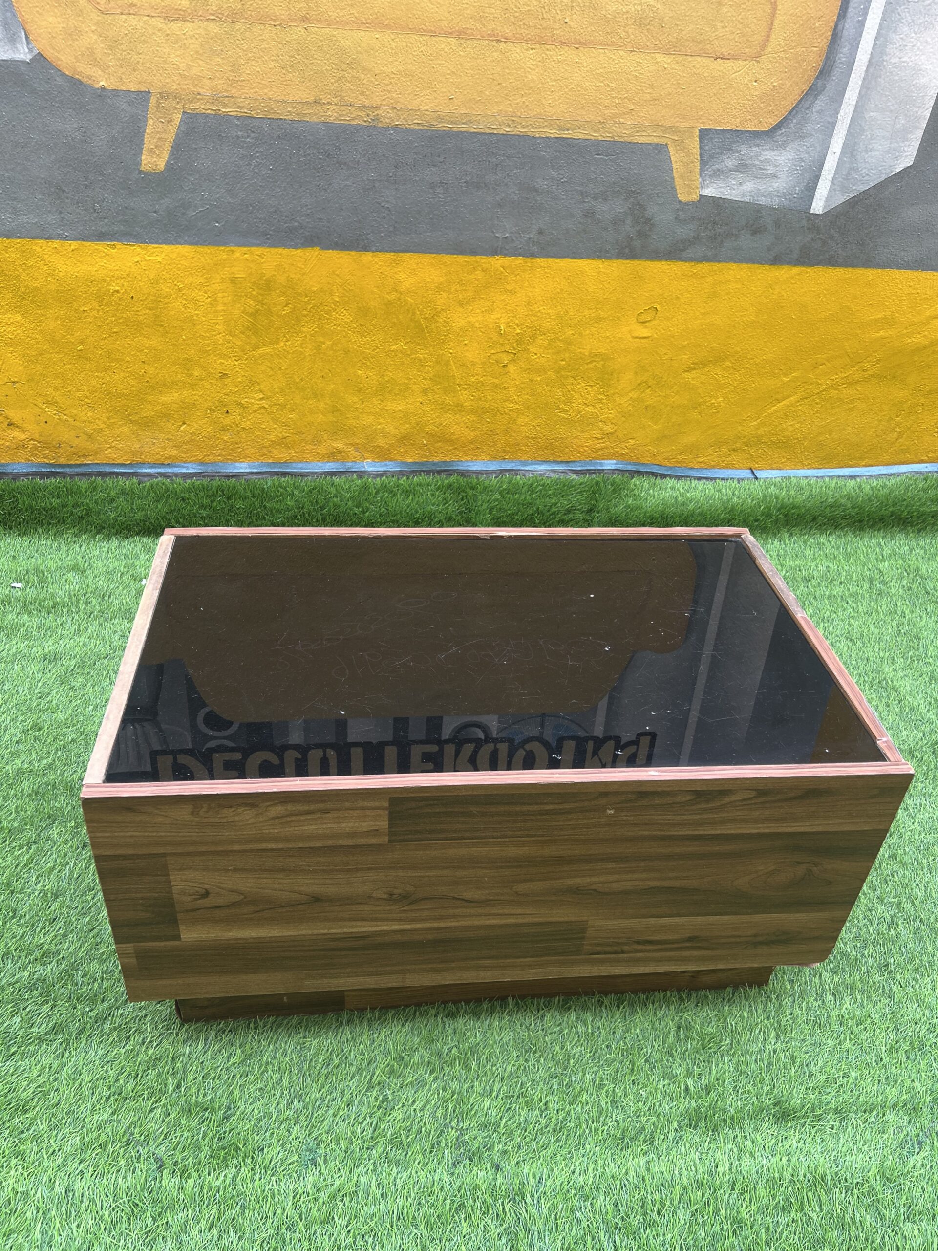 IMG_5796 Barely Used Brown Center Table With Tempered Glass Top - Image 1