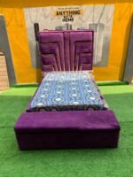 Barely Used 4.5by6 Purple Bedframe With Mattress and Ottoman - Image 14