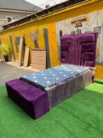 Barely Used 4.5by6 Purple Bedframe With Mattress and Ottoman - Image 13