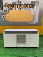Neatly Used White Tv Console With Two Doors