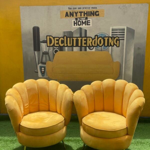 Barely Used Top Quality Single Cushion Yellow Bucket Chair with Gold Leg Stand(Each)