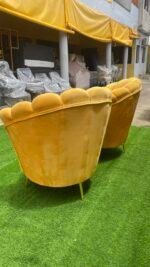 Barely Used Top Quality Single Cushion Yellow Bucket Chair with Gold Leg Stand(Each) - Image 6