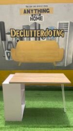 Barely used white and brown Modern Quality Office Desk With Open Shelf - Image 4