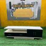 Barely Used Top Quality Imported White And Black Glossy Adjustable Tv Console With 3 Drawers