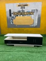 Barely Used Top Quality Imported White And Black Glossy Adjustable Tv Console With 3 Drawers