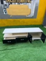 Barely Used Top Quality Imported White And Black Glossy Adjustable Tv Console With 3 Drawers - Image 5