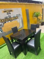 Neatly Used Glass Top Black 4 seater Dinning Set - Image 2