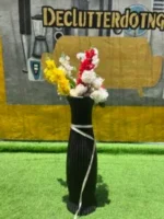 Barely Used Black Ceramic Flower Vase With Flowers - Image 3
