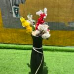 Barely Used Black Ceramic Flower Vase With Flowers