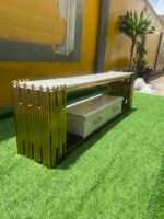 Brand New Top Quality Fancy Steel Stand With Wooden Top Tv Console - Image 4