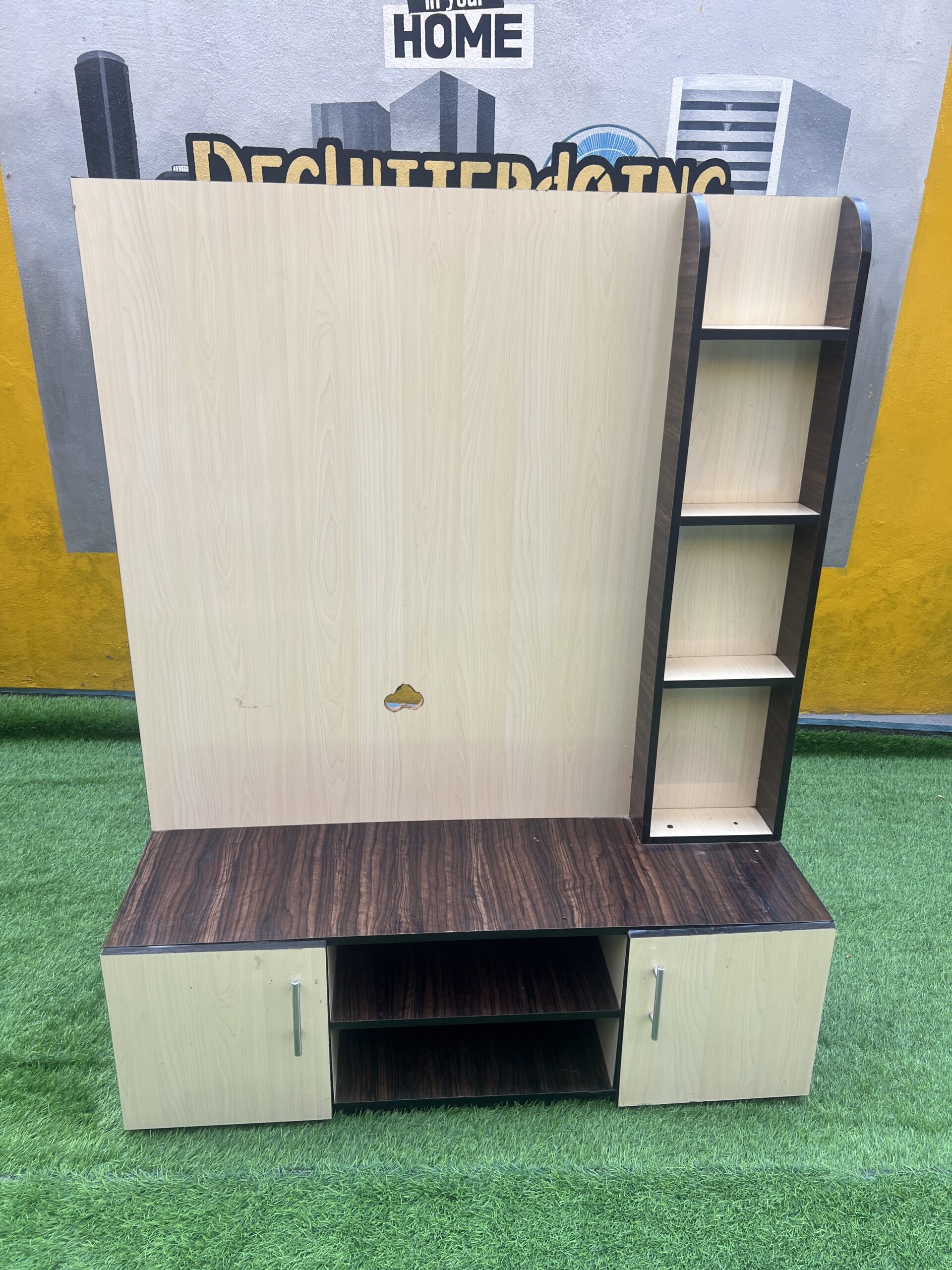 IMG_9485 Barely Used Cream And Brown Medium Tv Console - Image 1