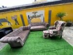 Neatly Used Seven Seater Sofa Set Plus One Masareti Newspaper Accent Chair And Ottoman( Needs Cleaning) - Image 4