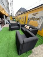 Neatly Used 6 Seater Black Sofa Set With Pillows - Image 11