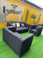 Neatly Used 6 Seater Black Sofa Set With Pillows - Image 12