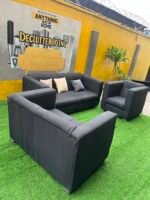 Neatly Used 6 Seater Black Sofa Set With Pillows